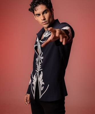 Blue embroidered lycra strech shirt 3