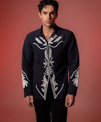 Blue embroidered lycra strech shirt 4