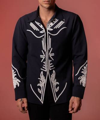 Blue embroidered lycra strech shirt 5