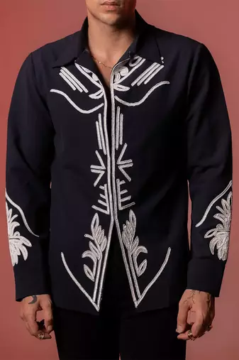 Blue embroidered lycra strech shirt
