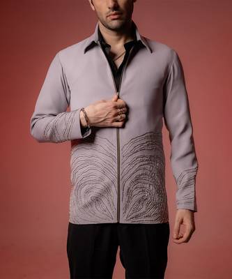 Grey embroidered armani shacket 3
