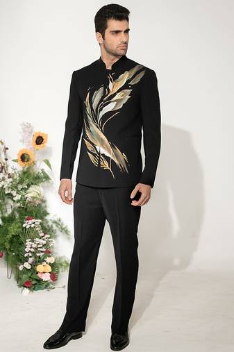 Black handmade armani bandhgala set