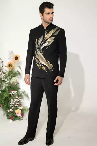 Black handmade armani bandhgala set