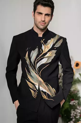 Black handmade armani bandhgala set