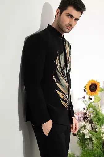 Black handmade armani bandhgala set