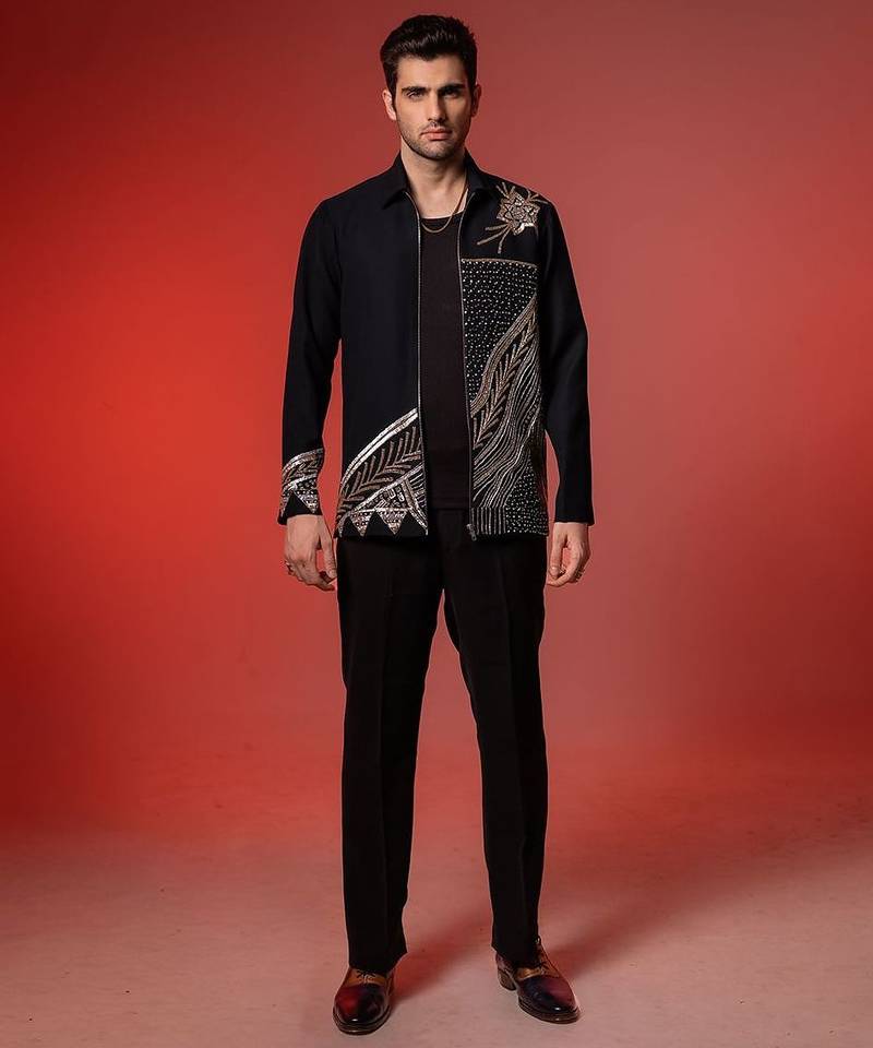 Blue embroidered armani shacket