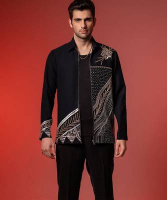 Blue embroidered armani shacket 3