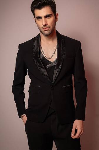 Black embroidered armani blazer