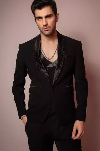 Black embroidered armani blazer