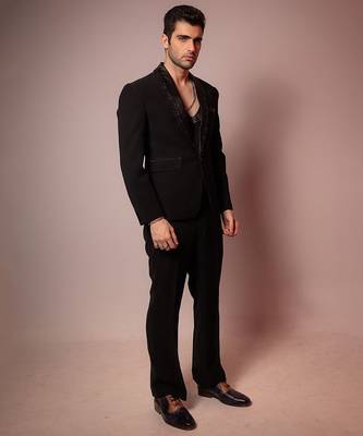 Black embroidered armani blazer 2