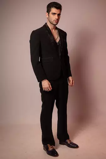 Black embroidered armani blazer