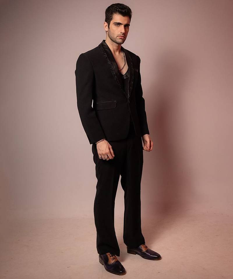 Black embroidered armani blazer