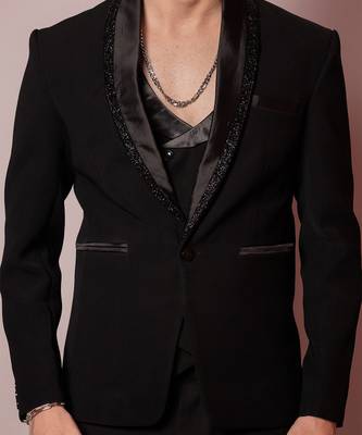 Black embroidered armani blazer 3