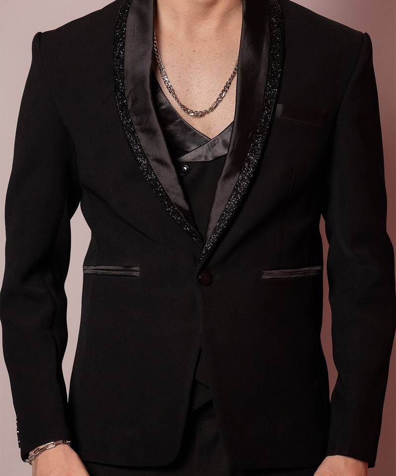 Black embroidered armani blazer
