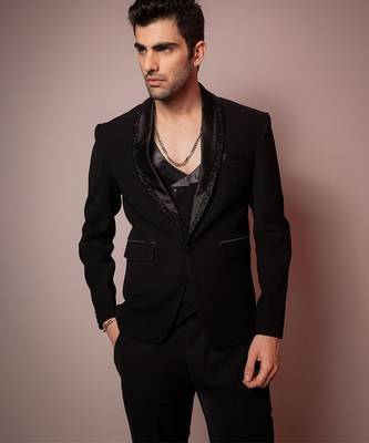 Black embroidered armani blazer 5