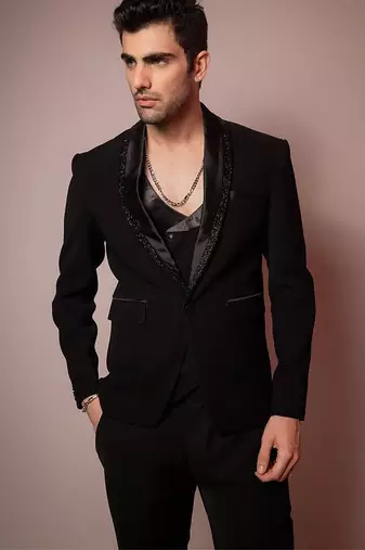 Black embroidered armani blazer