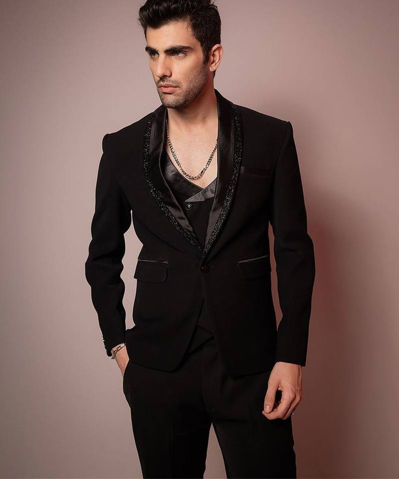 Black embroidered armani blazer