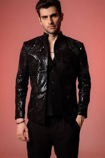 Black embroidered armani blazer set