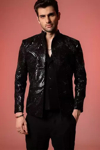 Black embroidered armani blazer set