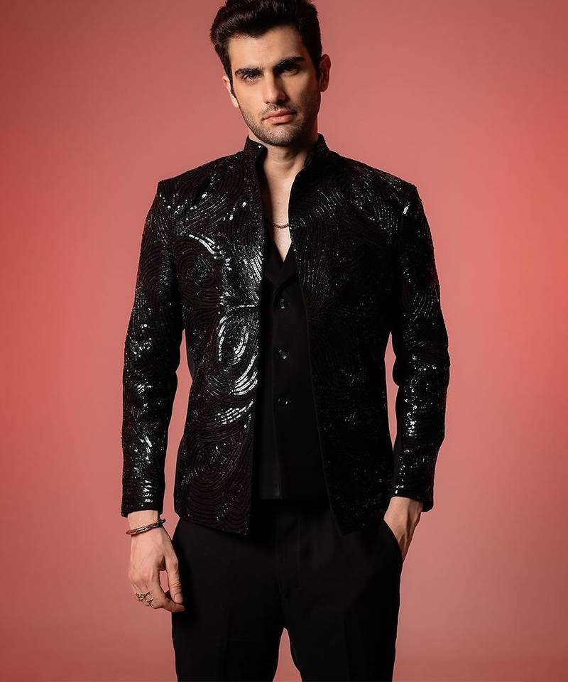 Black embroidered armani blazer set