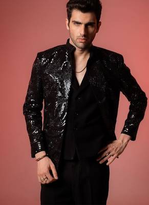 Black embroidered armani blazer set 2