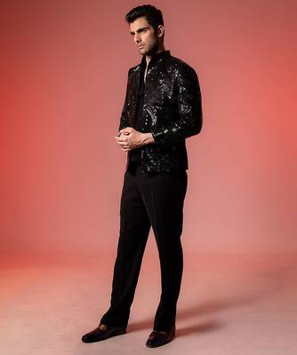 Black embroidered armani blazer set 4