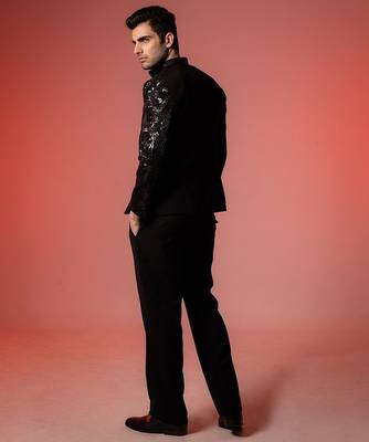 Black embroidered armani blazer set 5