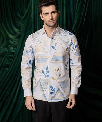 White embroidered lycra strech shirt 1