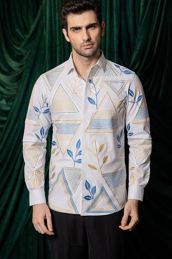 White embroidered lycra strech shirt
