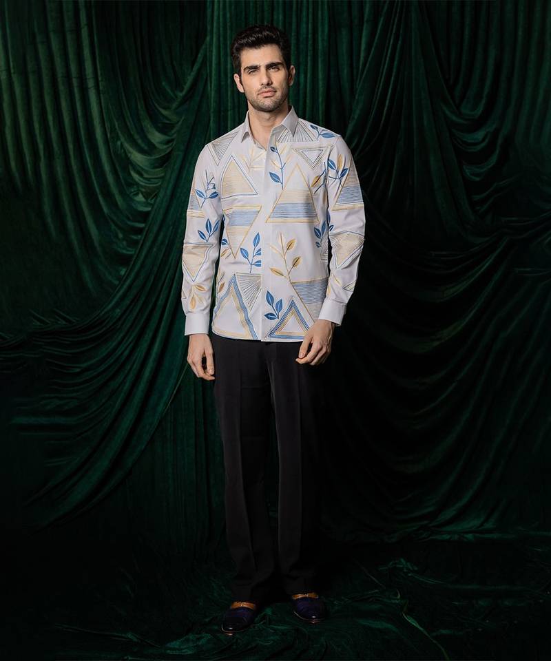 White embroidered lycra strech shirt
