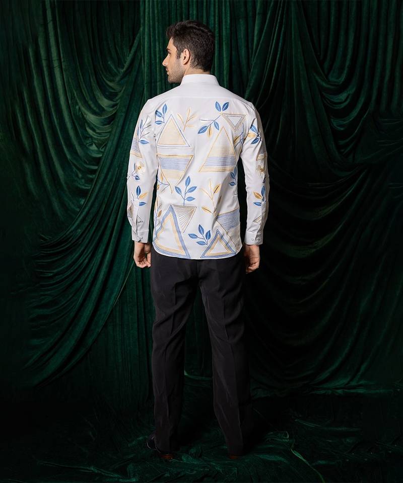 White embroidered lycra strech shirt