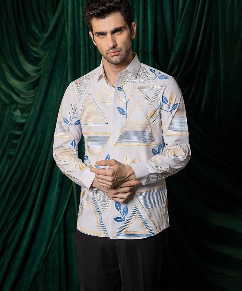 White embroidered lycra strech shirt