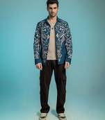Blue embroidered lycra strech shacket