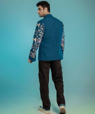 Blue embroidered lycra strech shacket 2