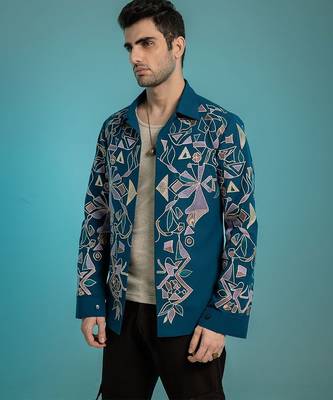 Blue embroidered lycra strech shacket 4