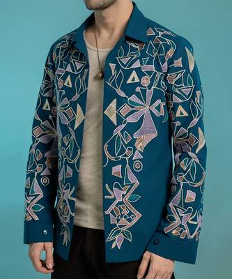 Blue embroidered lycra strech shacket 5