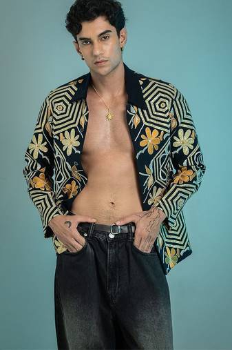 Blue embroidered armani shacket