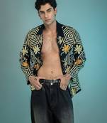 Blue embroidered armani shacket