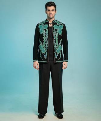 Black teal green embroidered armani men shacket 1
