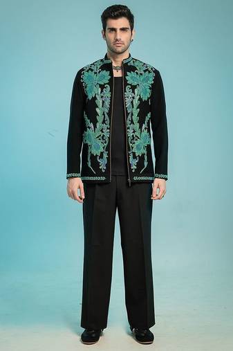Black teal green embroidered armani men shacket