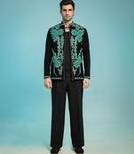 Black teal green embroidered armani men shacket