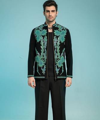 Black teal green embroidered armani men shacket 2
