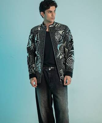 Black embroidered armani shacket 1