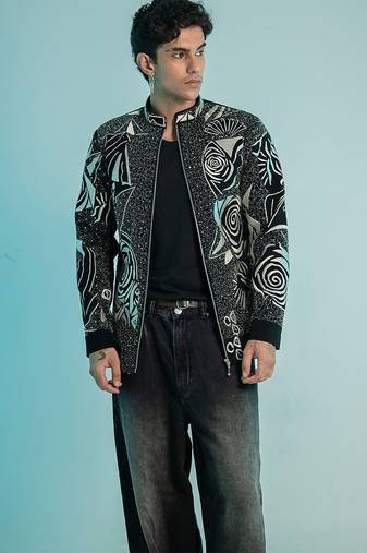 Black embroidered armani shacket