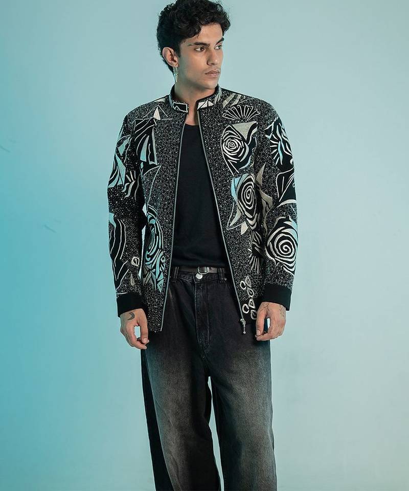 Black embroidered armani shacket