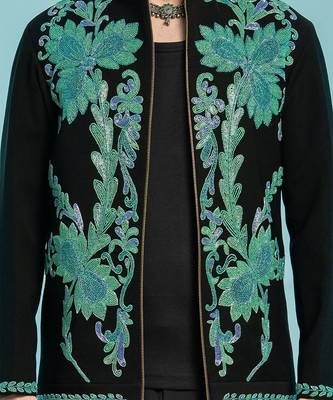 Black teal green embroidered armani men shacket 3