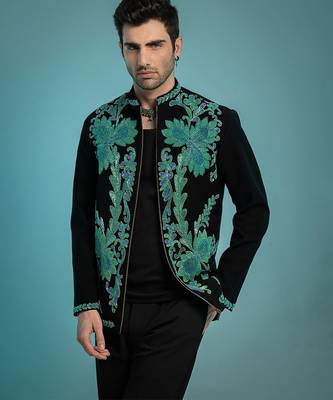 Black teal green embroidered armani men shacket 5