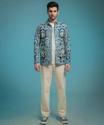 Blue embroidered shacket 1