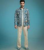 Blue embroidered shacket