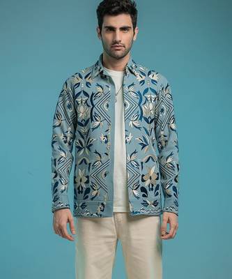 Blue embroidered shacket 2